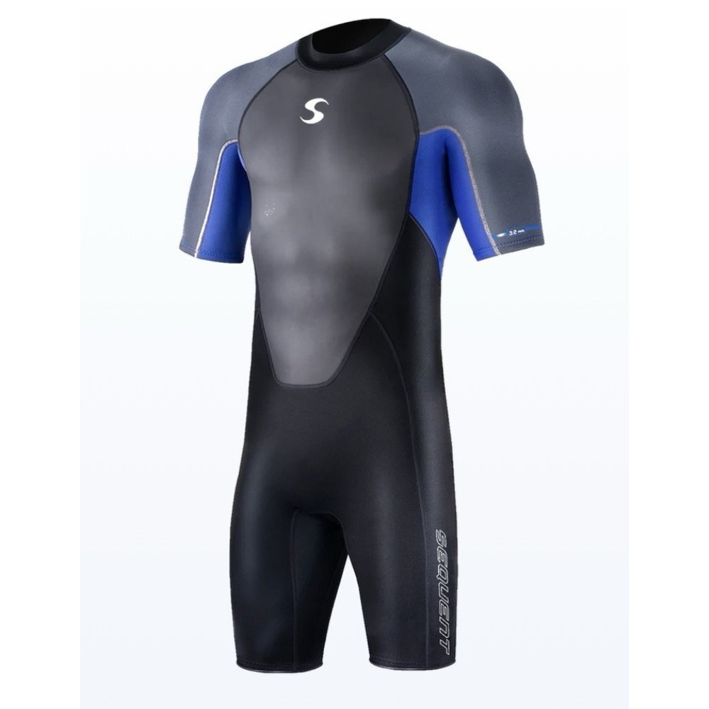 Synergy Sequent Aqua Wetsuit Men Large Fullsuit Black Blue Short Sleeve 3.2 MM